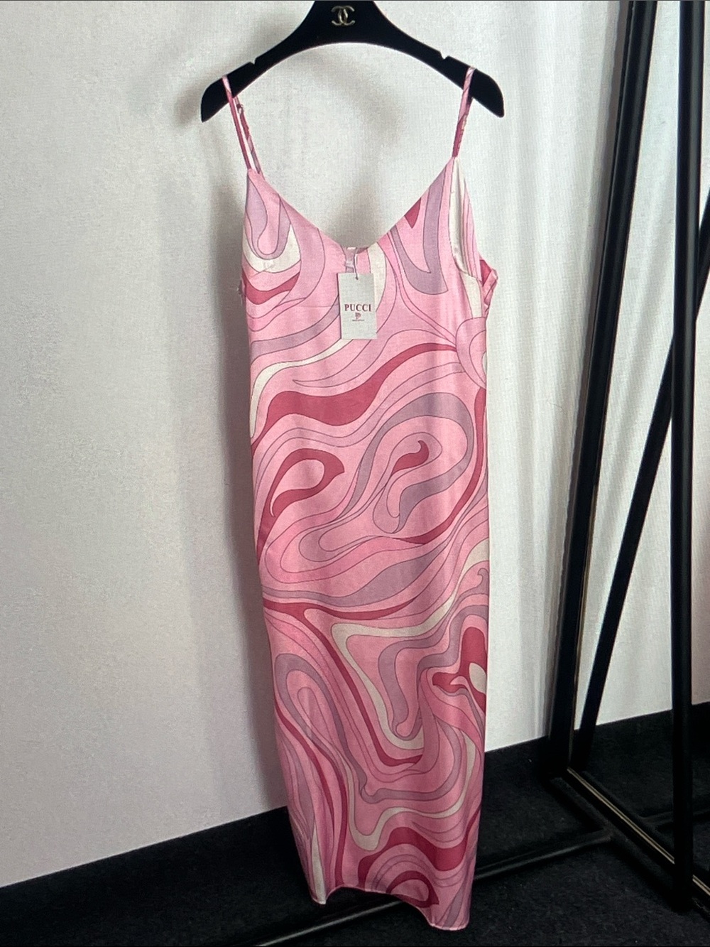 Emilio Pucci Pink & White Swirl Backless Slip Dress